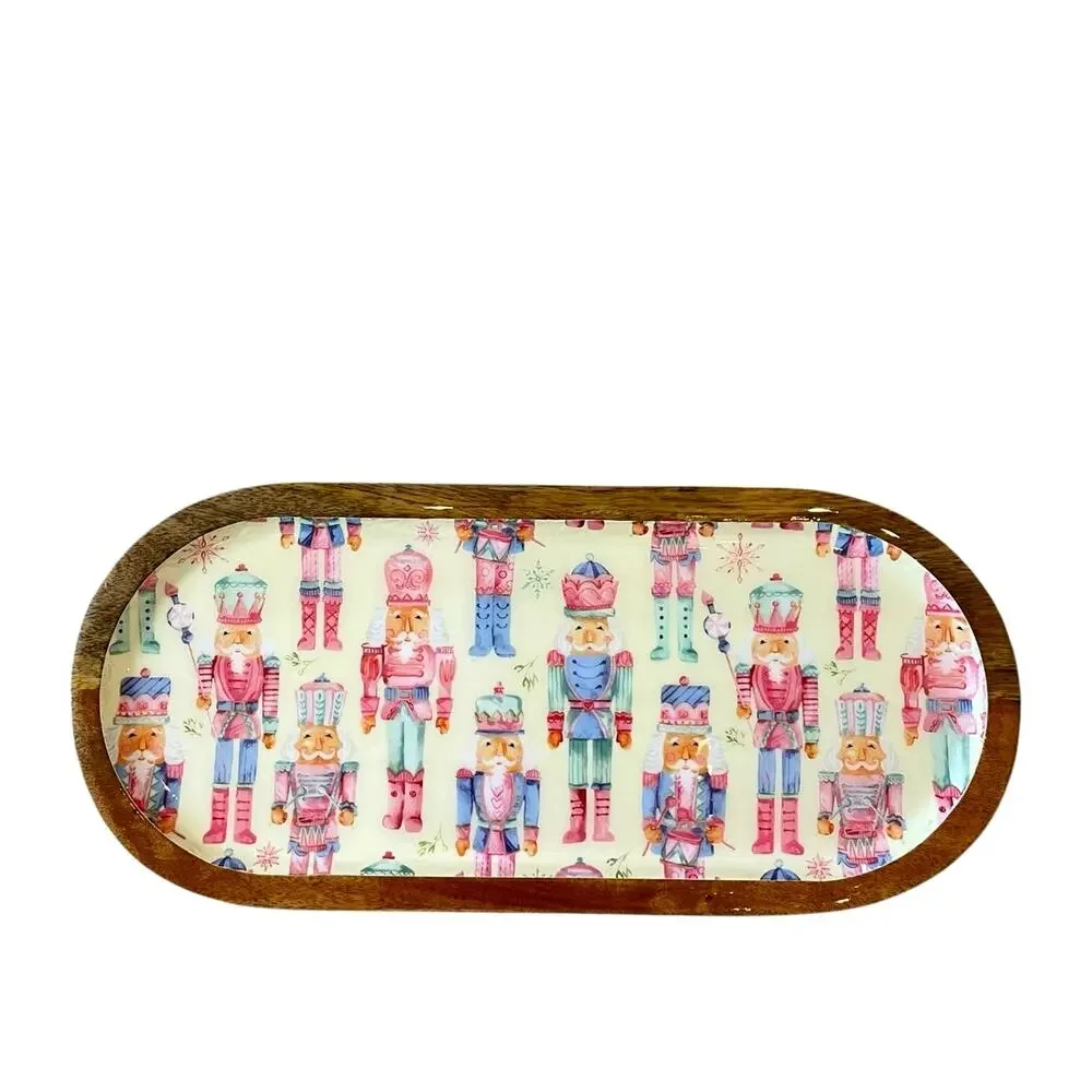 Cupcakes & Cashmere NUTCRACKER Enameled Wood Serving Platter 18in India NEW